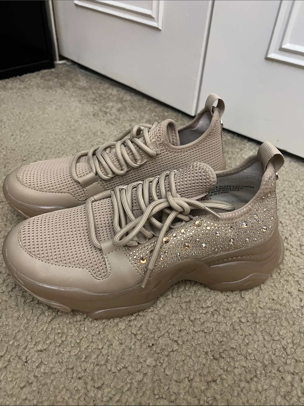 Steve Madden Maxima Rhinestone Chunky Sneakers Nude Beige Size 8.5M